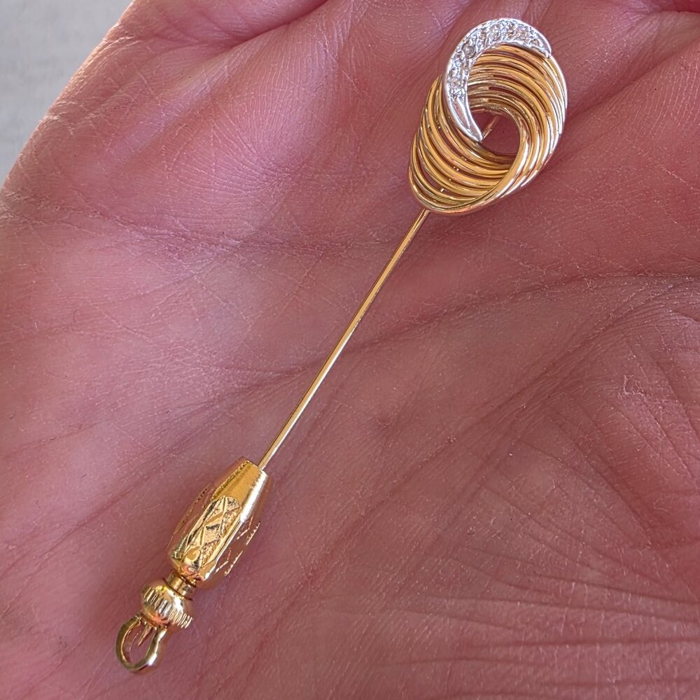 Vintage 14k Yellow Gold Genuine Diamond Lapel Stick Tie Pin Brooch 3.3 g - Picture 11 of 16